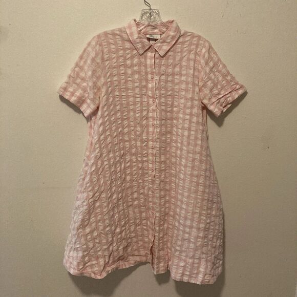LISA MARIE FERNANDEZ for Target pink white gingham seersucker button up dress S - Picture 1 of 12